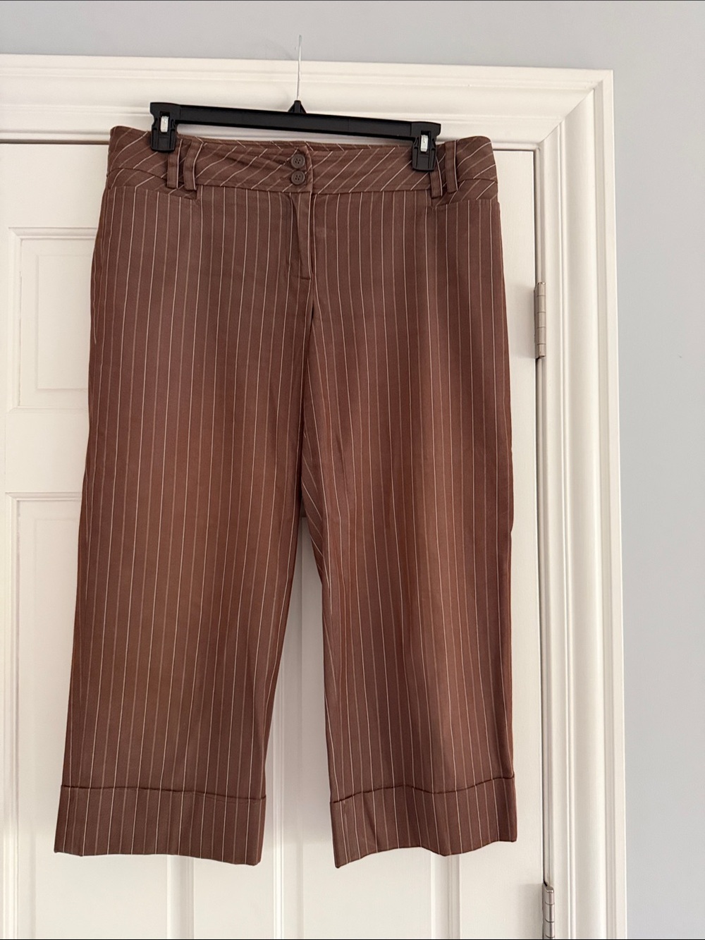 LOFT Brown Pinstripe Capris with Cuffed Hem